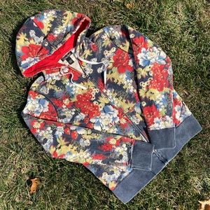 Rare Lucky Brand Japan Crazy All Over Floral Print Sweatshirt Hoodie